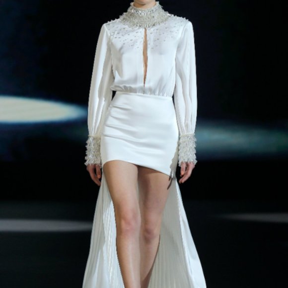 Isabel Sanchis - Caiazzo Embellished Long Sleeve Cocktail Dress - Picture 1 of 4